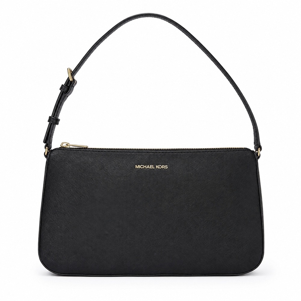 Michael Kors Jet Set Large Pouchette Bag Black Saffiano Leather 38F5GJ6L9L
